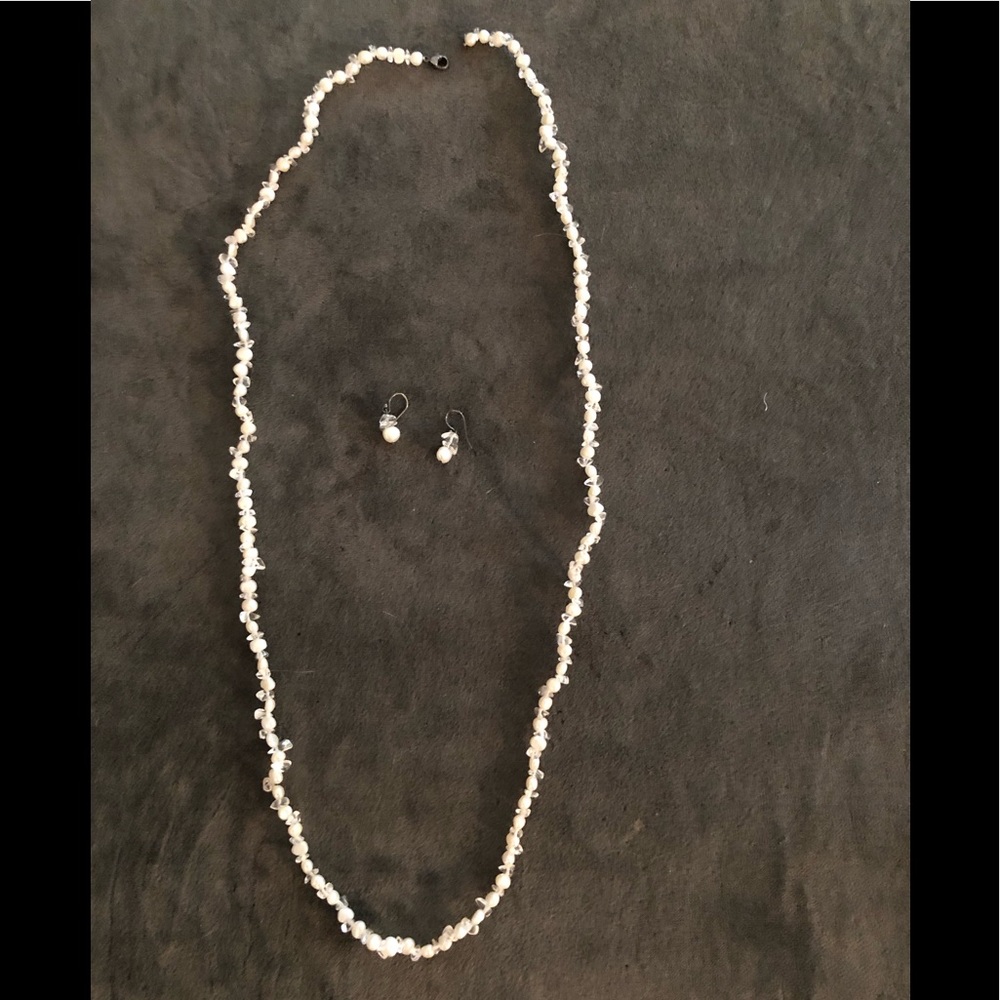 Freshwater pearl and clear crystal necklace and earrings